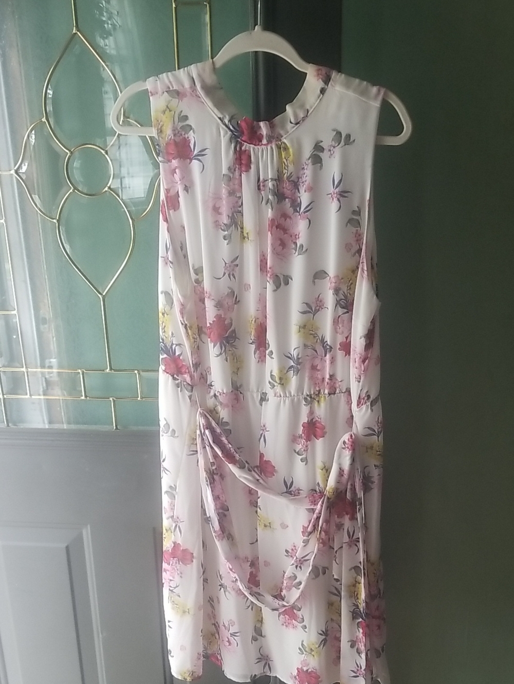 New York & Company Sleeveless White Floral Midi Dress with Pink & Yellow Blooms